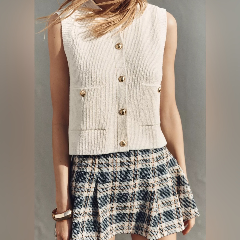 Zara textured white sweater top vest cardigan